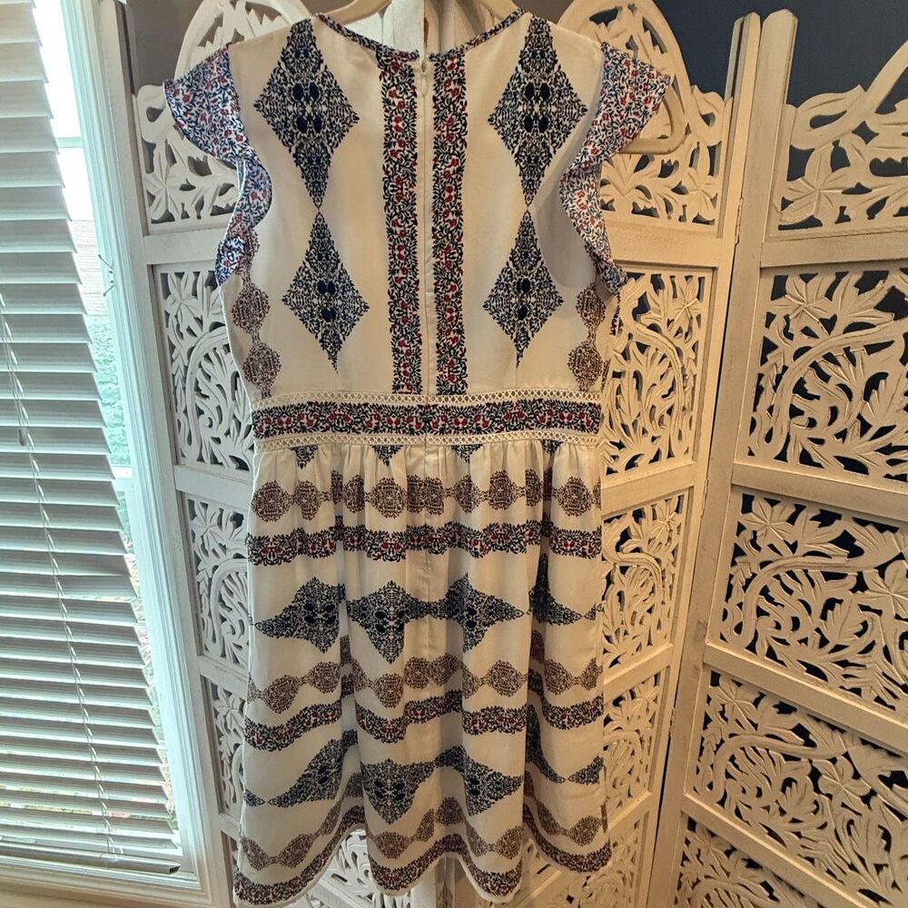 Loft Dress size XS White with Red and Blue Floral Pattern.